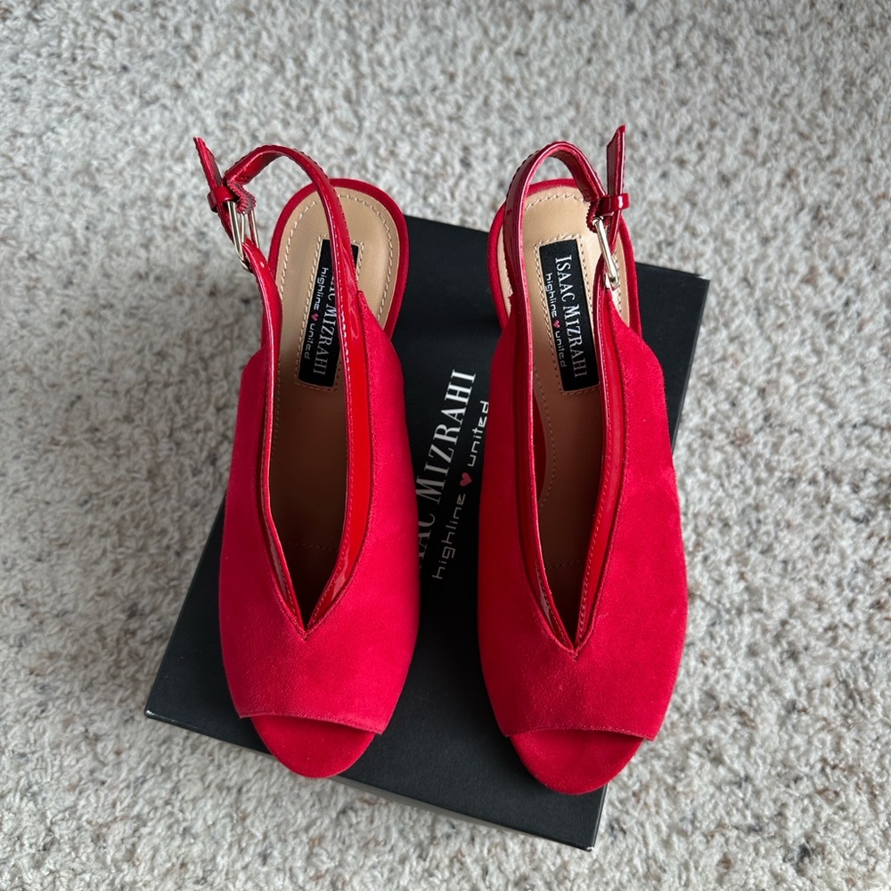 Isaac Mizrahi Red Peep Toe Slingback Heels